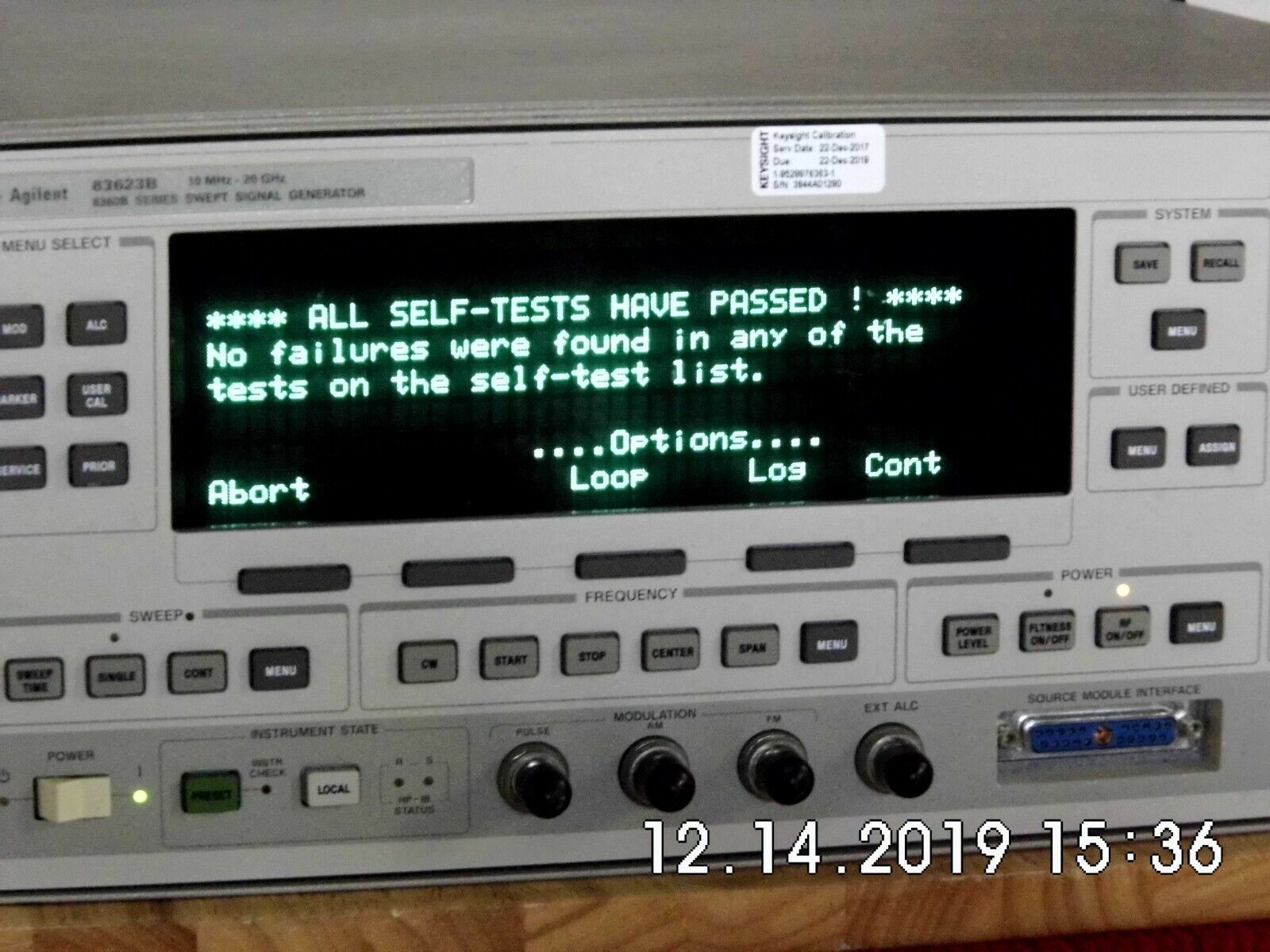 Agilent HP 83623B w/001/008 High Power Synthesized Sweeper- exp. Keysight Cal. Agilent HP 83623B w/001/008 High Power Synthesized Sweeper- exp. Keysight Cal.